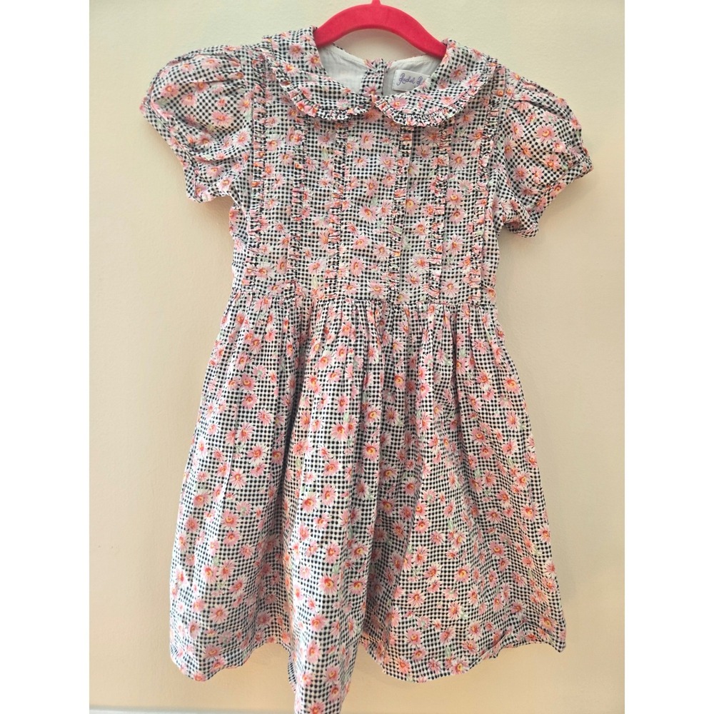 Rachel Riley Girls Floral Gingham Dress Pink‎ Daisy Peter Pan Collar 4Y